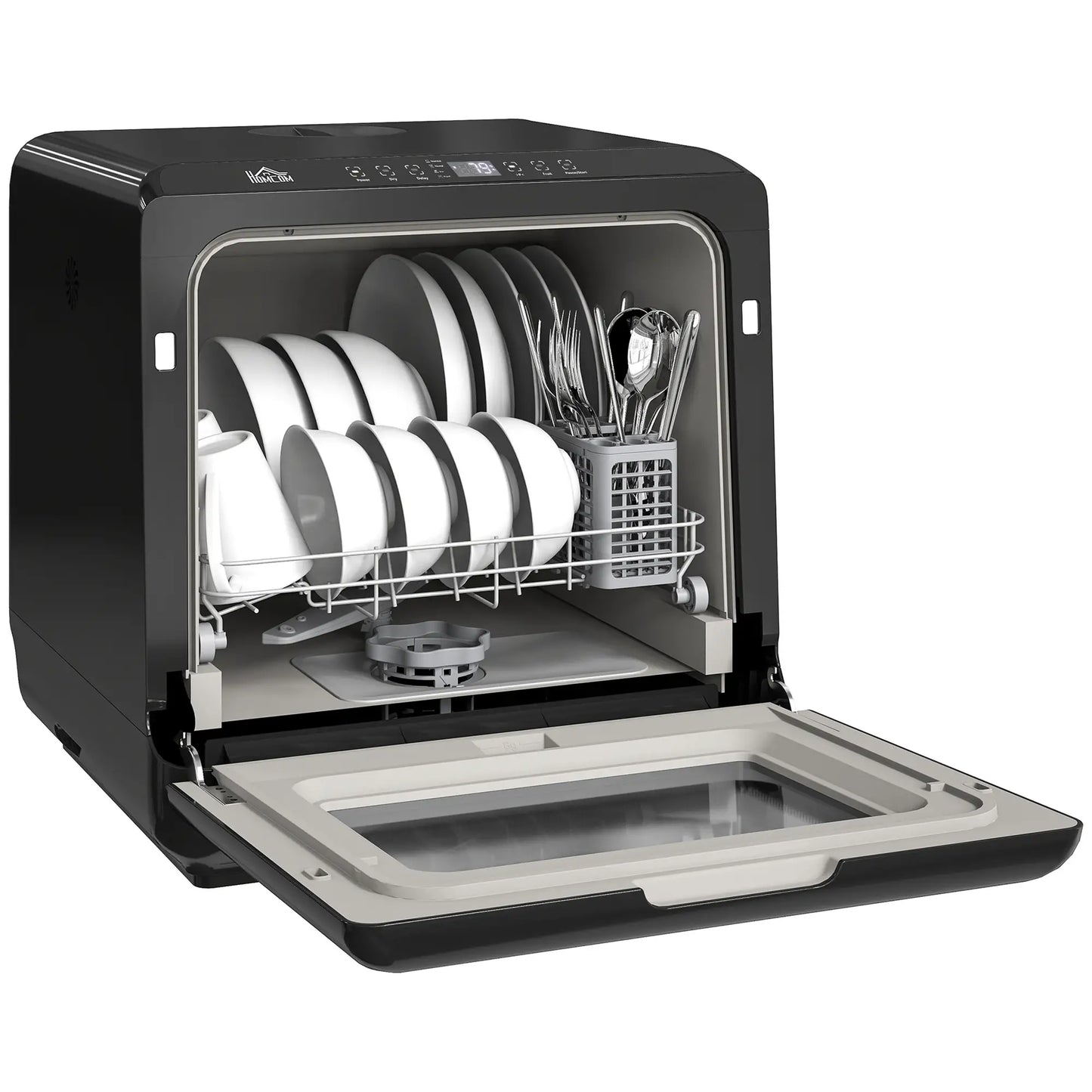 HOMCOM 6L Five-Mode Kitchen Tabletop Dishwasher - Black