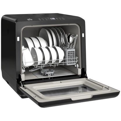 HOMCOM 6L Five-Mode Kitchen Tabletop Dishwasher - Black