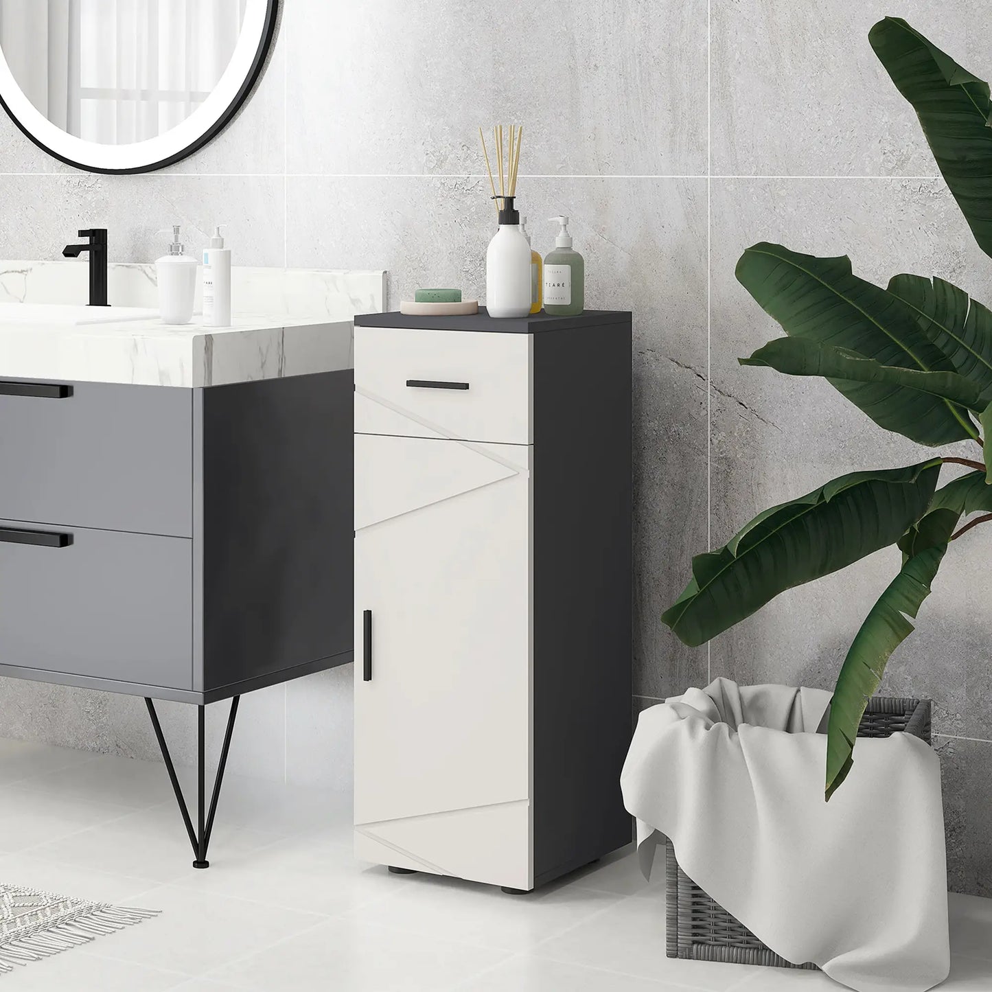 kleankin Slim Bathroom Cabinet, Narrow Bathroom Storage Cabinet with Drawer, Door Cupboard, Adjustable Shelf, Grey