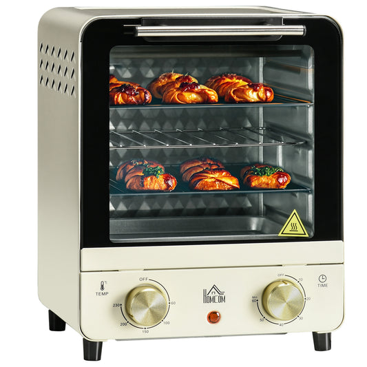 HOMCOM 15 Litres Electric Mini Oven, Grill with 60-230℃ Adjustable Temperature, 1000W, Cream White