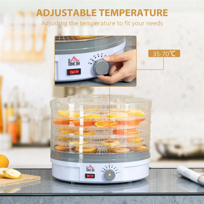 HOMCOM 5 Tier Food Dehydrator, 245W Food Dryer Machine with Adjustable Temperature for Drying Fruit, Meat, Vegetable, White