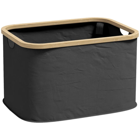HOMCOM 36L Foldable Laundry Basket, with Bamboo Top Portable and Foldable - Black