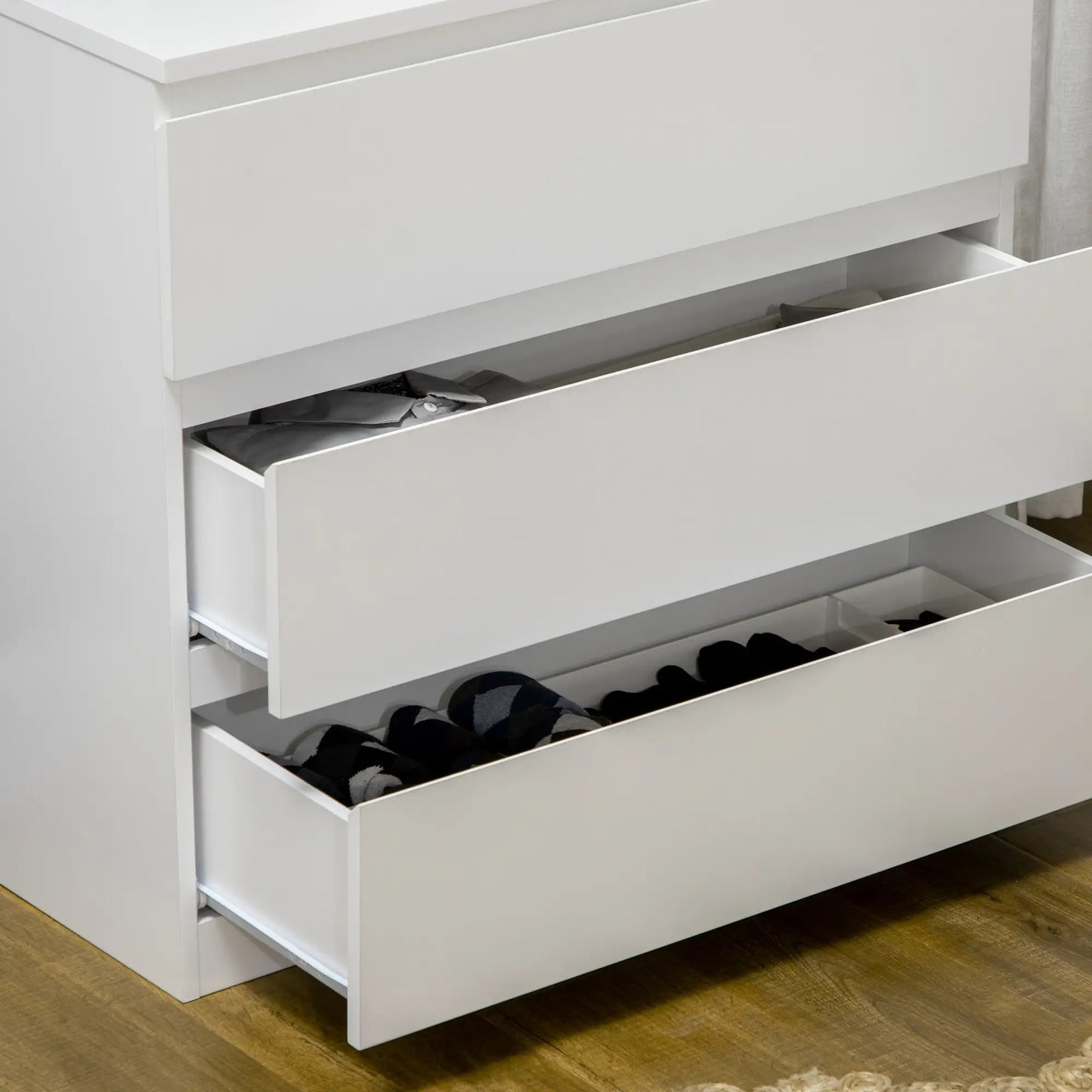HOMCOM Chest of Three Storage Drawers with Anti-Tipping Straps - White