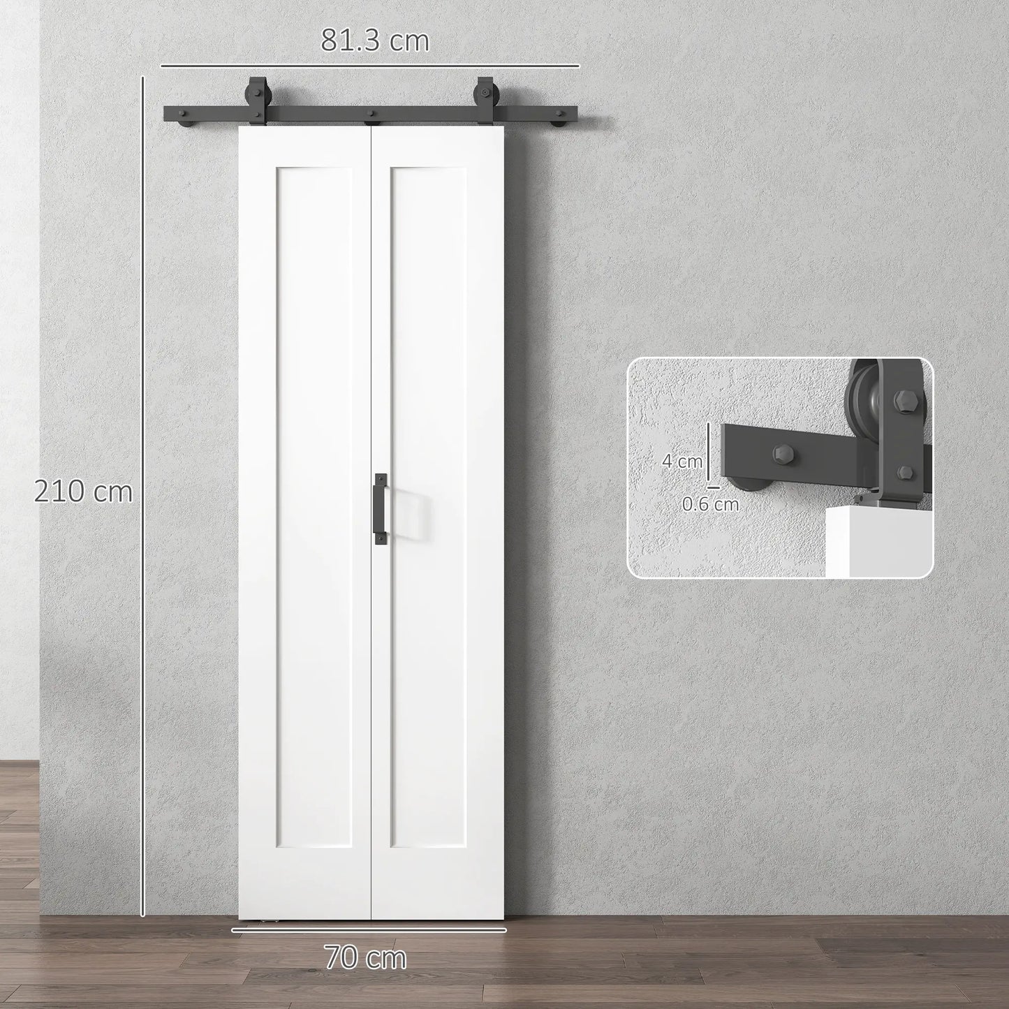 HOMCOM Slide Door, 70cm Modern Sliding Door Set Kit with Steel Rail, White