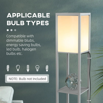 HOMCOM Modern Standing Shelf Floor Lamp with Dual Ambient Light, Living Room, Bedroom, Grey