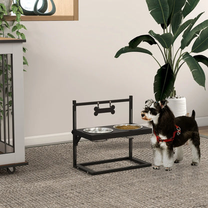 PawHut Dog Bowls with Stand, Adjustable Height Elevated Dog Bowls for Small Medium Large Dogs - Black
