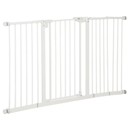 PawHut Dog Gate Stair Gate Pressure Fit Pets Barrier Auto Close for Doorway Hallway, 74-148cm Wide Adjustable