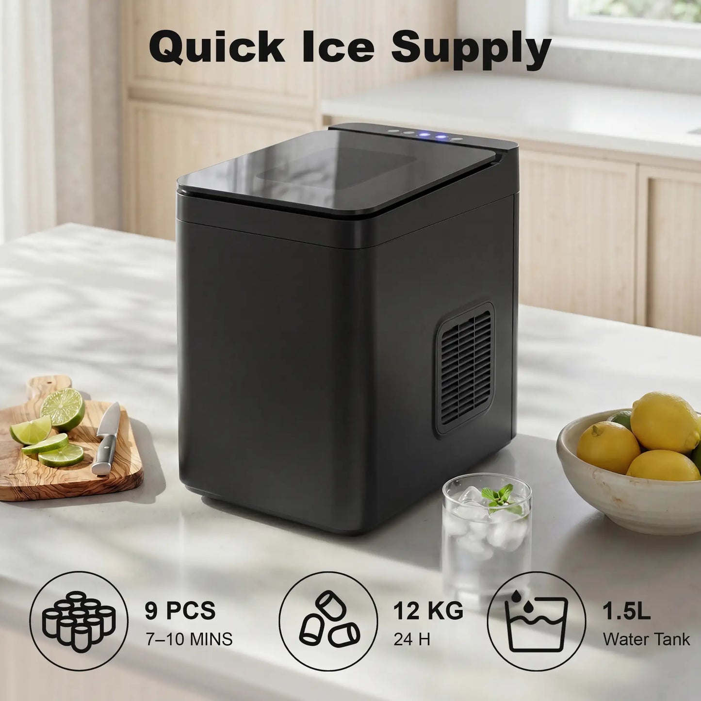 HOMCOM Countertop Ice Maker Machine Self-Cleaning Compact Ice Machine with Ice Scoop & Basket, Black