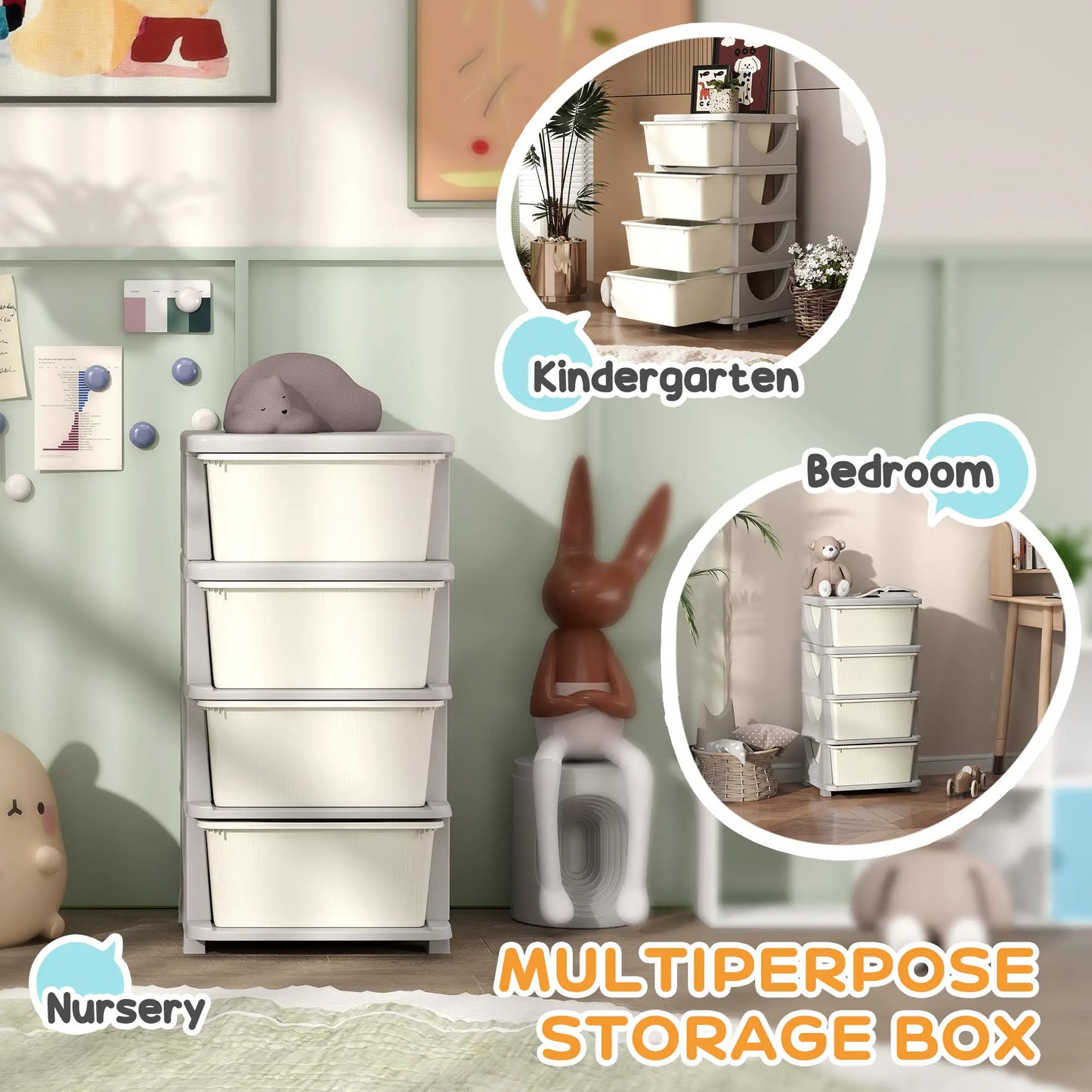 HOMCOM Four-Tier Kids Storage Boxes with Four Drawers - Cream