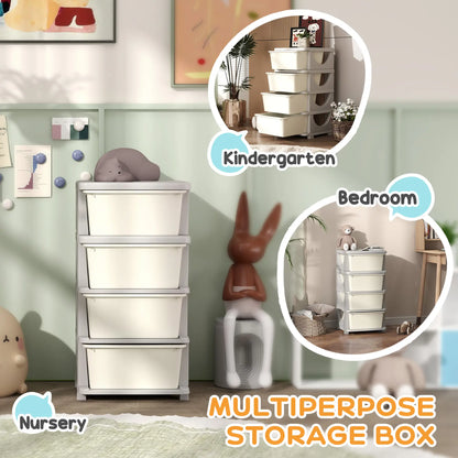 HOMCOM Four-Tier Kids Storage Boxes with Four Drawers - Cream