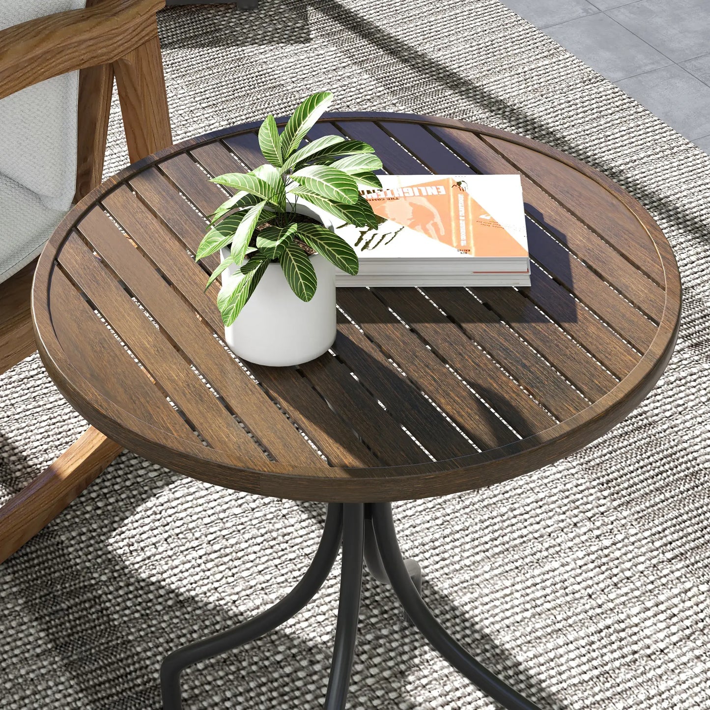 Outsunny Φ66cm Galvanised Steel Outdoor Garden Table - Brown