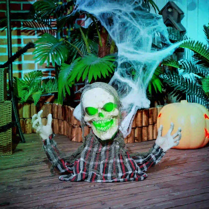 HOMCOM 70cm Groundbreaker Skeleton Halloween Animatronic, with Glowing Eyes