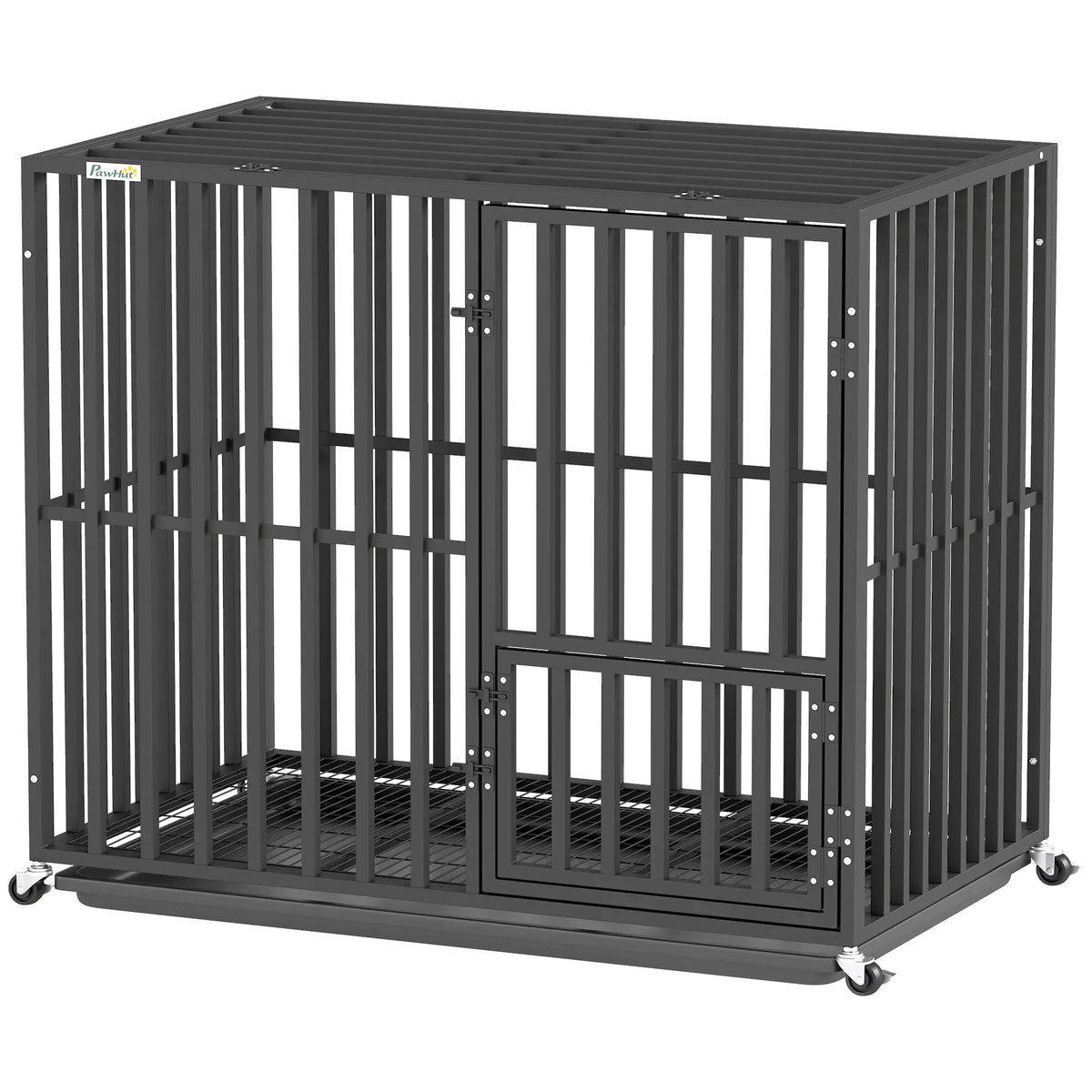 PawHut Heavy Duty Dog Crate, Dog Cage with Wheels for Small Medium Breeds, Metal Pet Kennel