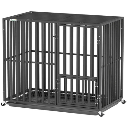 PawHut Heavy Duty Dog Crate, Dog Cage with Wheels for Small Medium Breeds, Metal Pet Kennel
