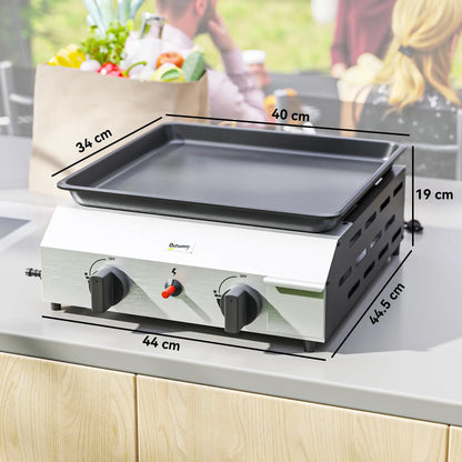 Outsunny Two Burner Portable Cooking BBQ Gas Grill for Garden & Outdoor Barbecue
