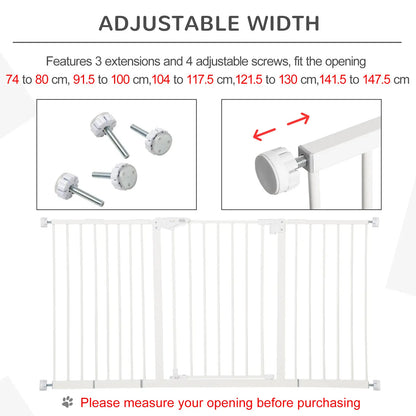 PawHut Dog Gate Stair Gate Pressure Fit Pets Barrier Auto Close for Doorway Hallway, 74-148cm Wide Adjustable