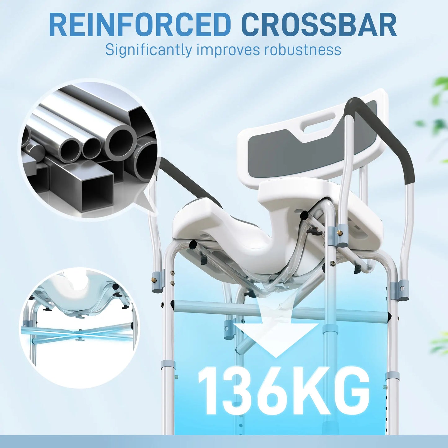HOMCOM Shower Chair with Upgraded U-Shaped Seat, Height Adjustable Padded Bath Chair with Non-Slip Feet for Elderly Seniors, Grey