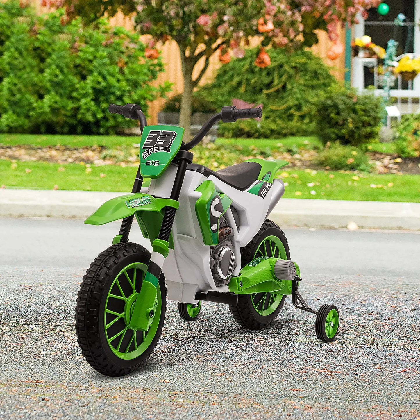 HOMCOM 12V Kids Electric Motorcycle Ride-On, with Training Wheels, for Ages 3-6 Years - Green
