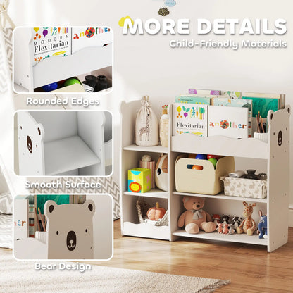 AIYAPLAY Kids Toy Storage Unit, Bear Design Kids Bookshelf & Toy Organiser for Bedroom, Playroom, White