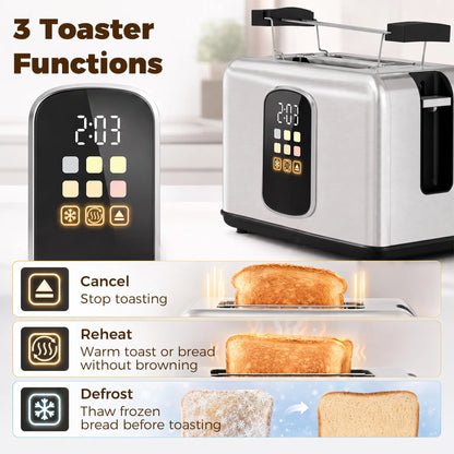 HOMCOM 2 Slice Smart Toaster with Touch Screen, LED Countdown & Warming Rack, Memory Function