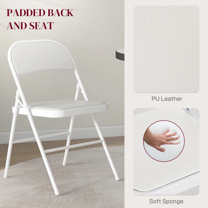 White Leather Cushioned Steel Folding Chairs
