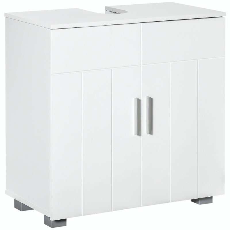 White pedestal under-sink cabinet with storage