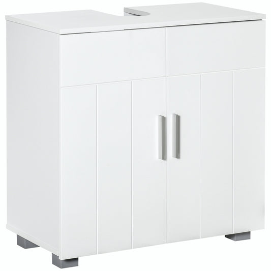 White pedestal under-sink cabinet with storage
