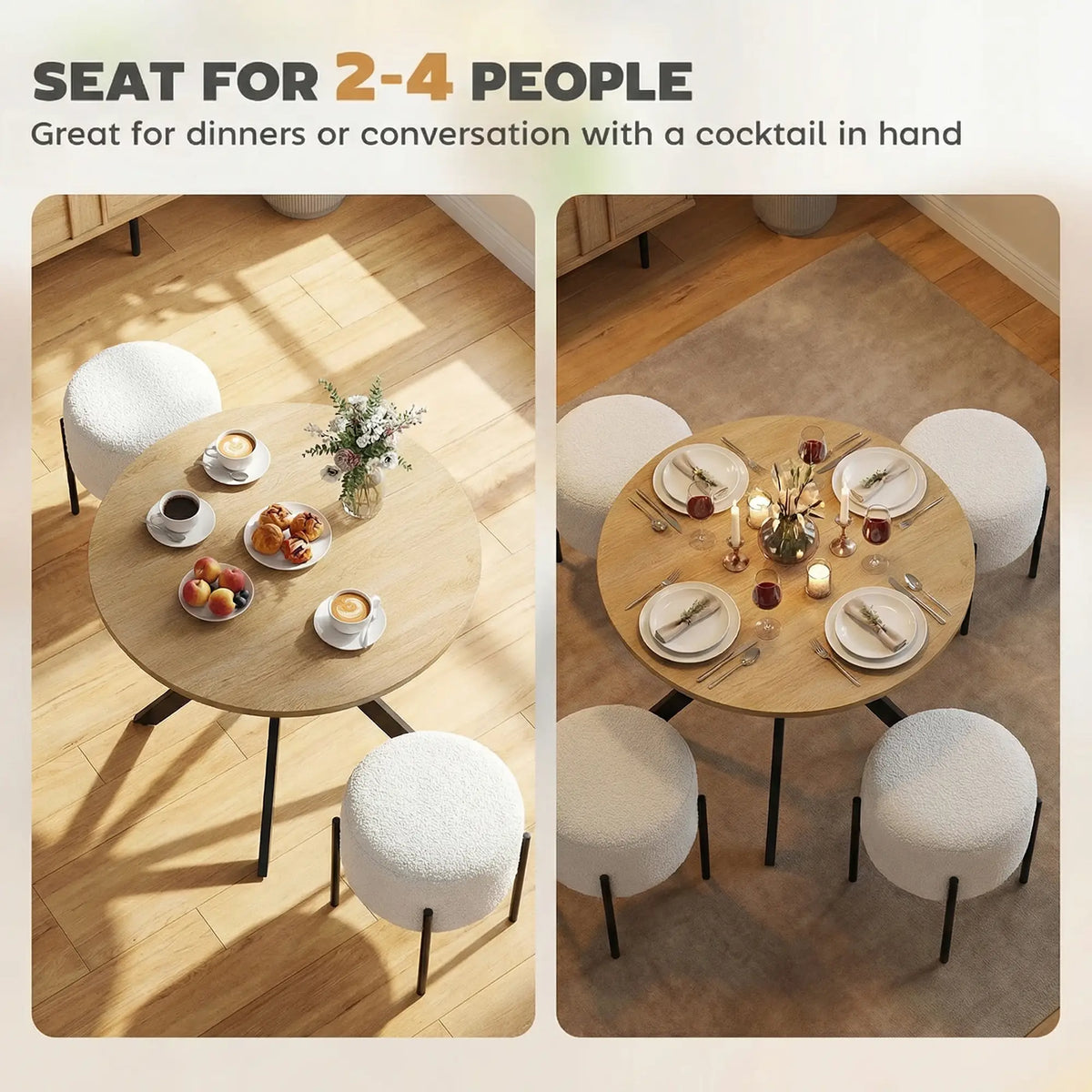 HOMCOM 80cm Industrial Round Kitchen Dining Table - White Oak