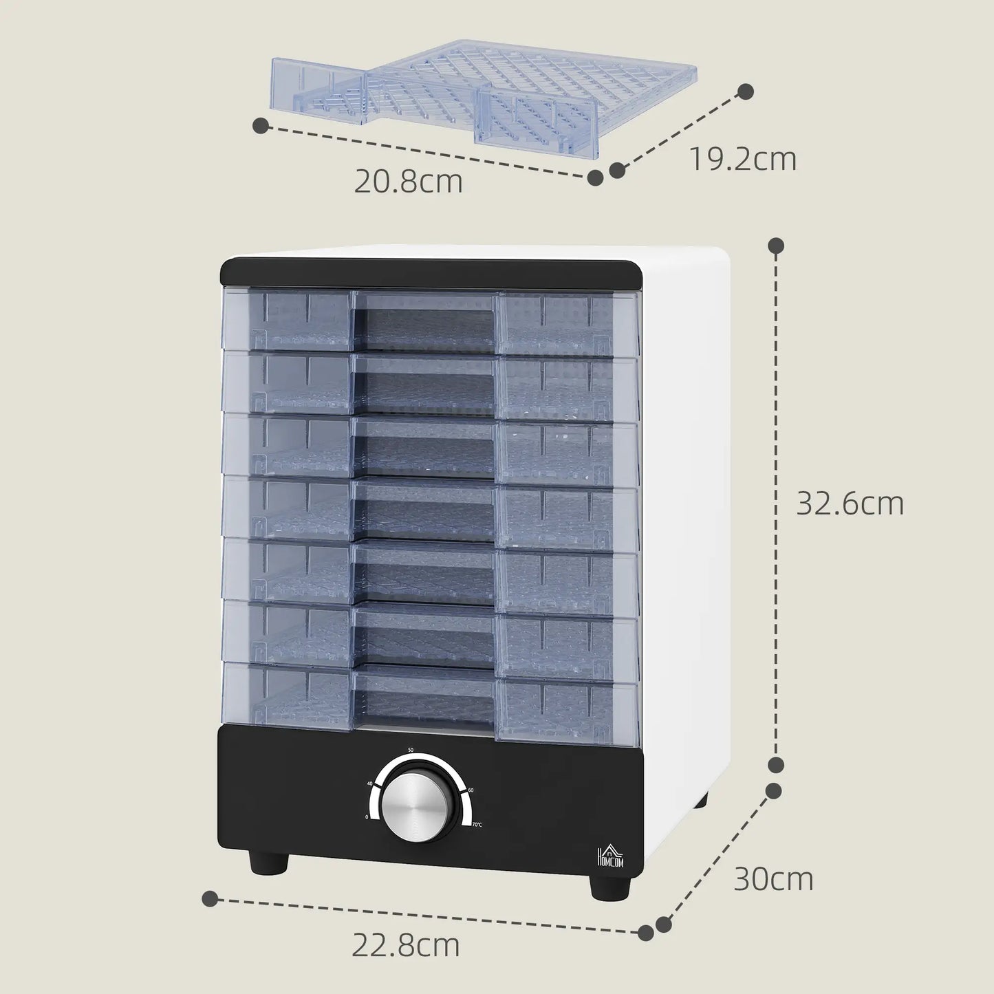 HOMCOM Seven Tray, 40-70°C Kitchen Food Dehydrator - White