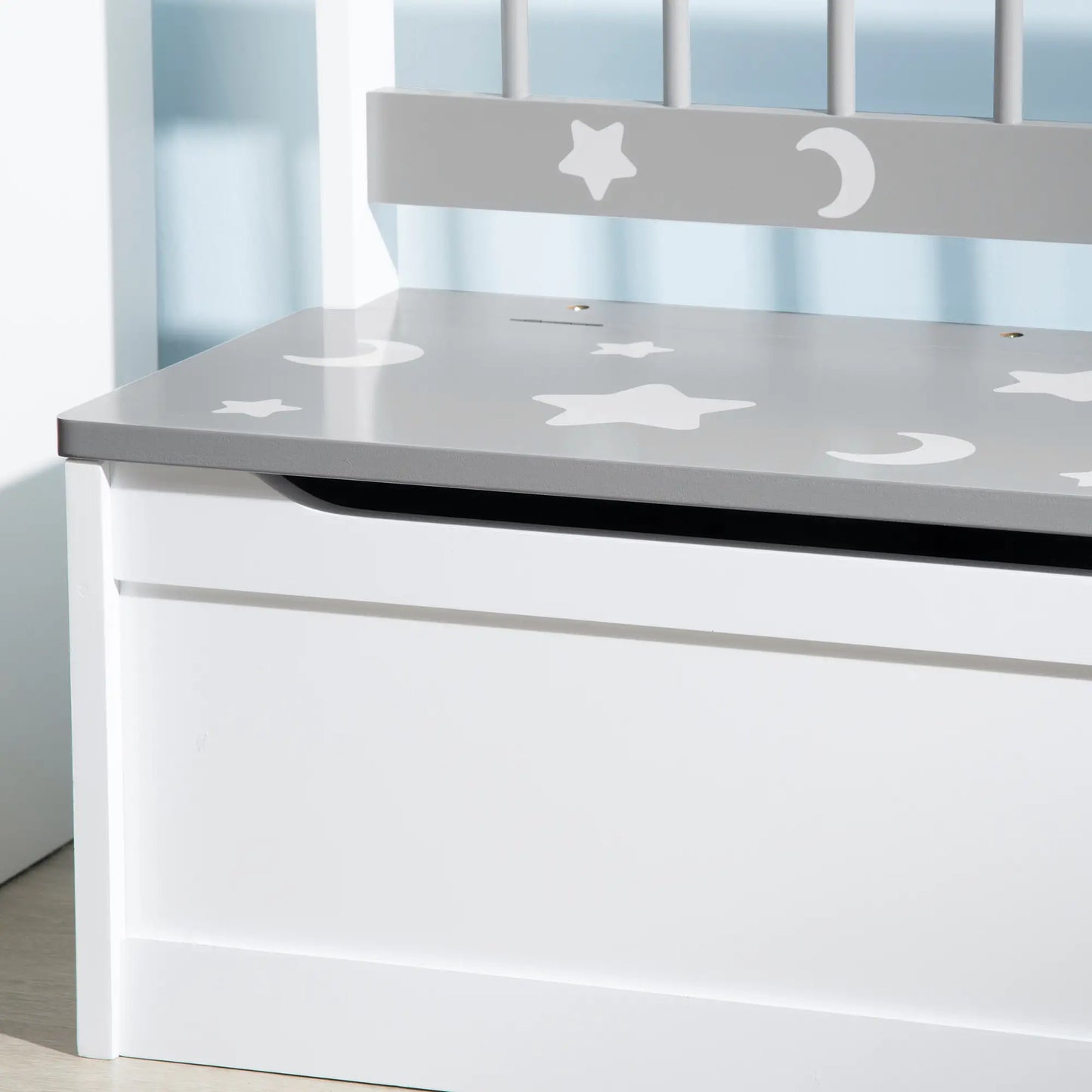 ZONEKIZ 2 In 1 Kids Storage Bench, Toy Box with Safety Rod - Grey
