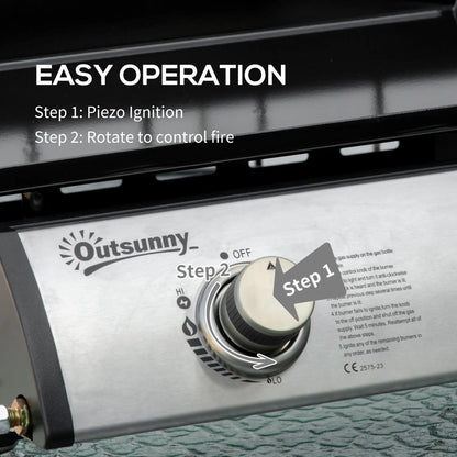 Outsunny Portable Tabletop Gas Barbecue Plancha Grill w/ 2 Burner, Non-Stick Griddle for BBQ Camping Picnic Party