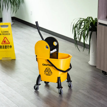 HOMCOM 25L Cleaning Mop Bucket, with Wringer, Wheels and Handle - Yellow