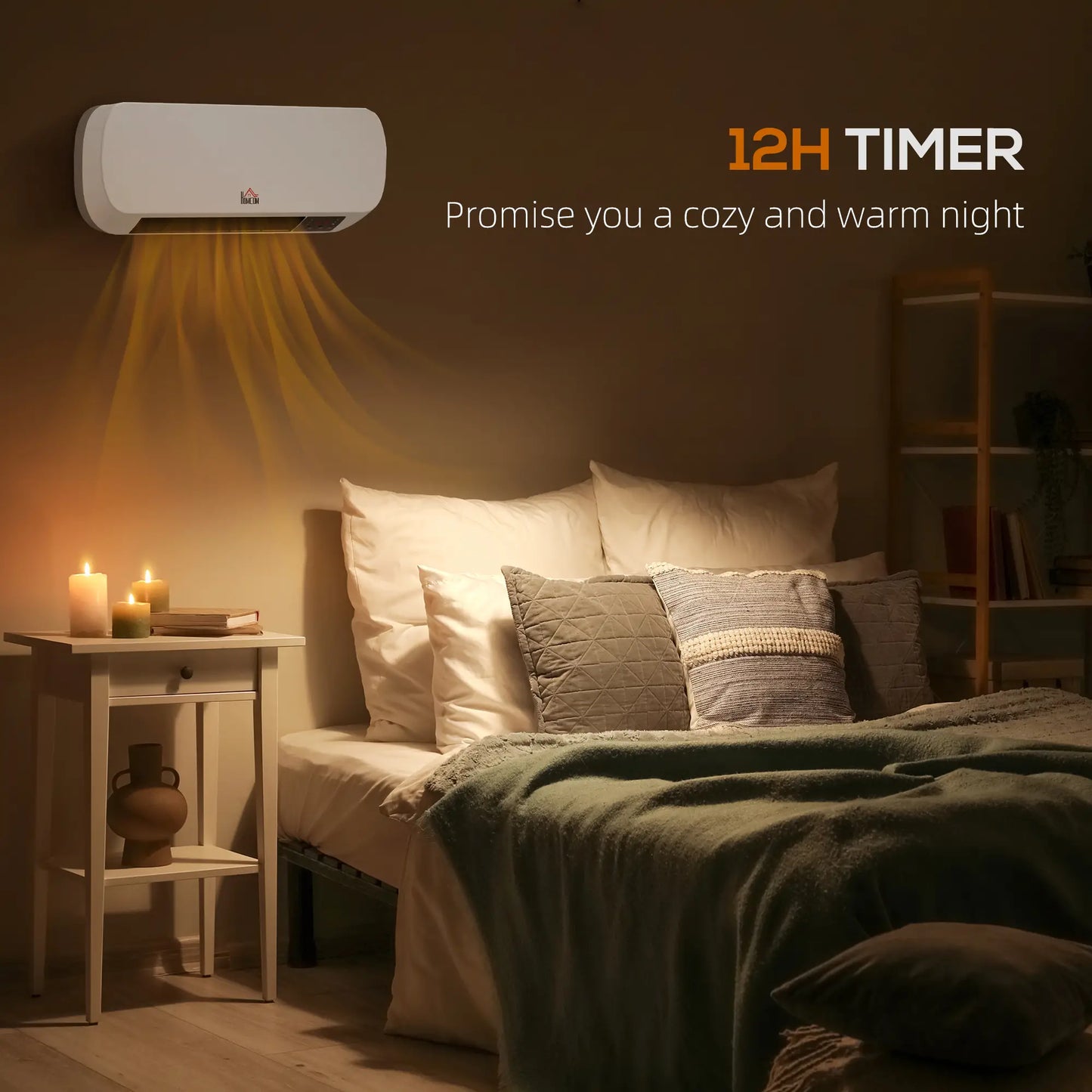 HOMCOM 2000W Wall Mounted Ceramic Electric Space Heater, 10-49°C Temperature, White