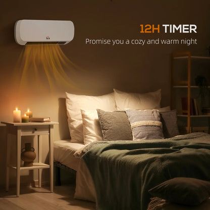 HOMCOM 2000W Wall Mounted Ceramic Electric Space Heater, 10-49°C Temperature, White