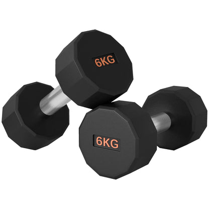 SPORTNOW Dumbbells Weights Set with 12-Sided Shape and Non-Slip Grip for Home Gym Workout, 2 x 6kg