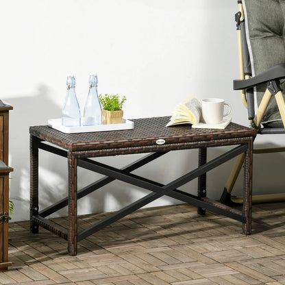 Outsunny PE Rattan Garden Side Table, Outdoor Coffee Table with X-Shape Frame, Mixed Brown