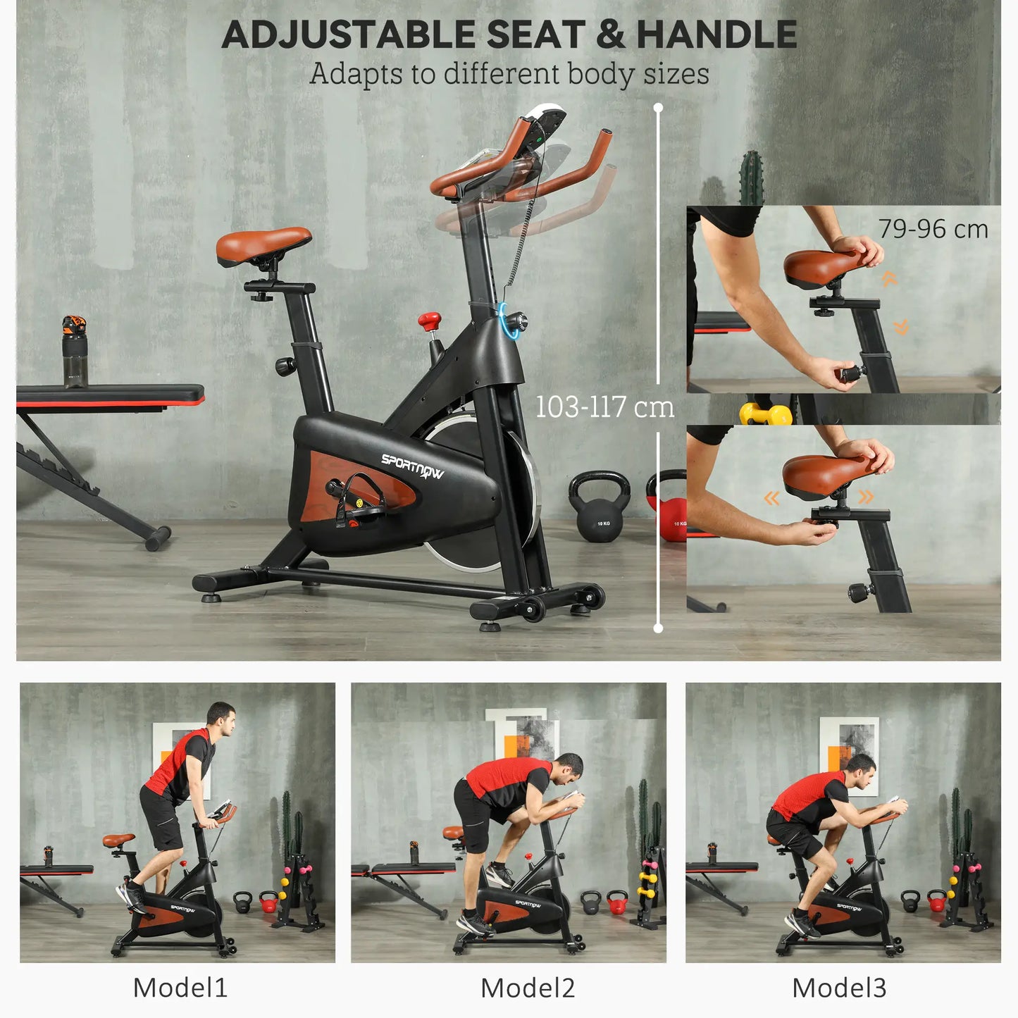 SPORTNOW Indoor Exercise Bike, Quiet Stationary Bike, Stylish Cycling Machine with Adjustable Seat and Resistance, LCD Monitor, for Home Gym Cardio Workout