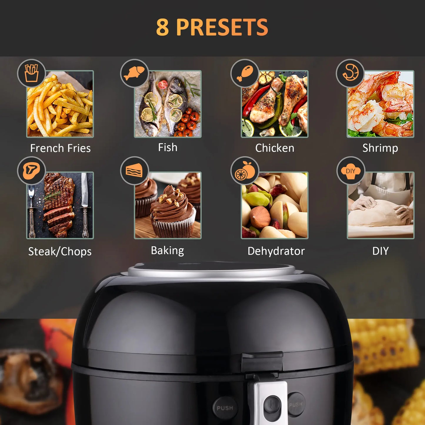 HOMCOM 7L Family Size Digital Air Fryer Oven with Roast, Broil, Bake, Dehydrate, 8 Presets, Rapid Air Circulation, Timer, Preheat, 1500W