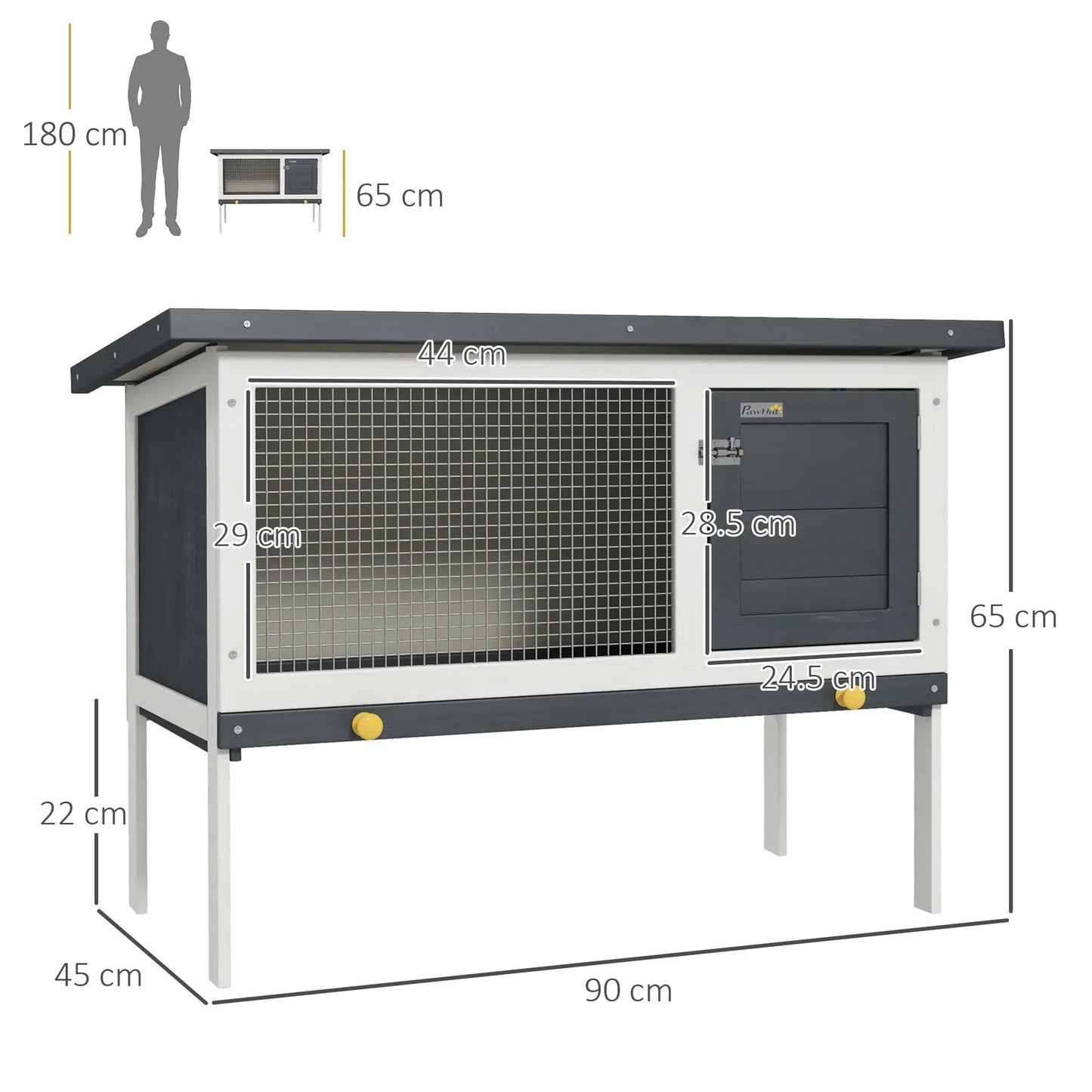 PawHut Wooden Rabbit Hutch Guinea Pig Hutch Bunny Cage Small Animal Habitat Openable Asphalt Roof for Outdoor Use