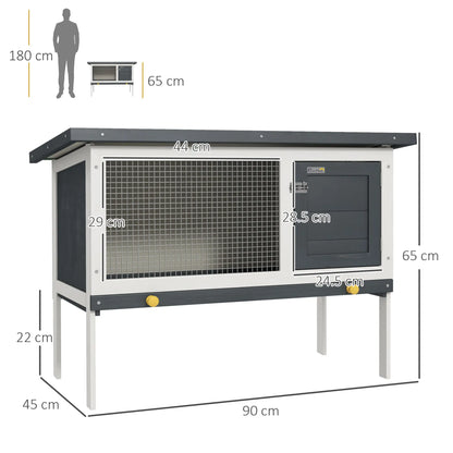 PawHut Wooden Rabbit Hutch Guinea Pig Hutch Bunny Cage Small Animal Habitat Openable Asphalt Roof for Outdoor Use
