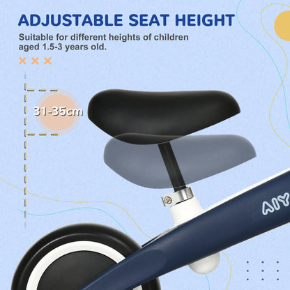AIYAPLAY Ride-On Baby Balance Bike, with Adjustable Seat, for 1.5-3 Years - Blue