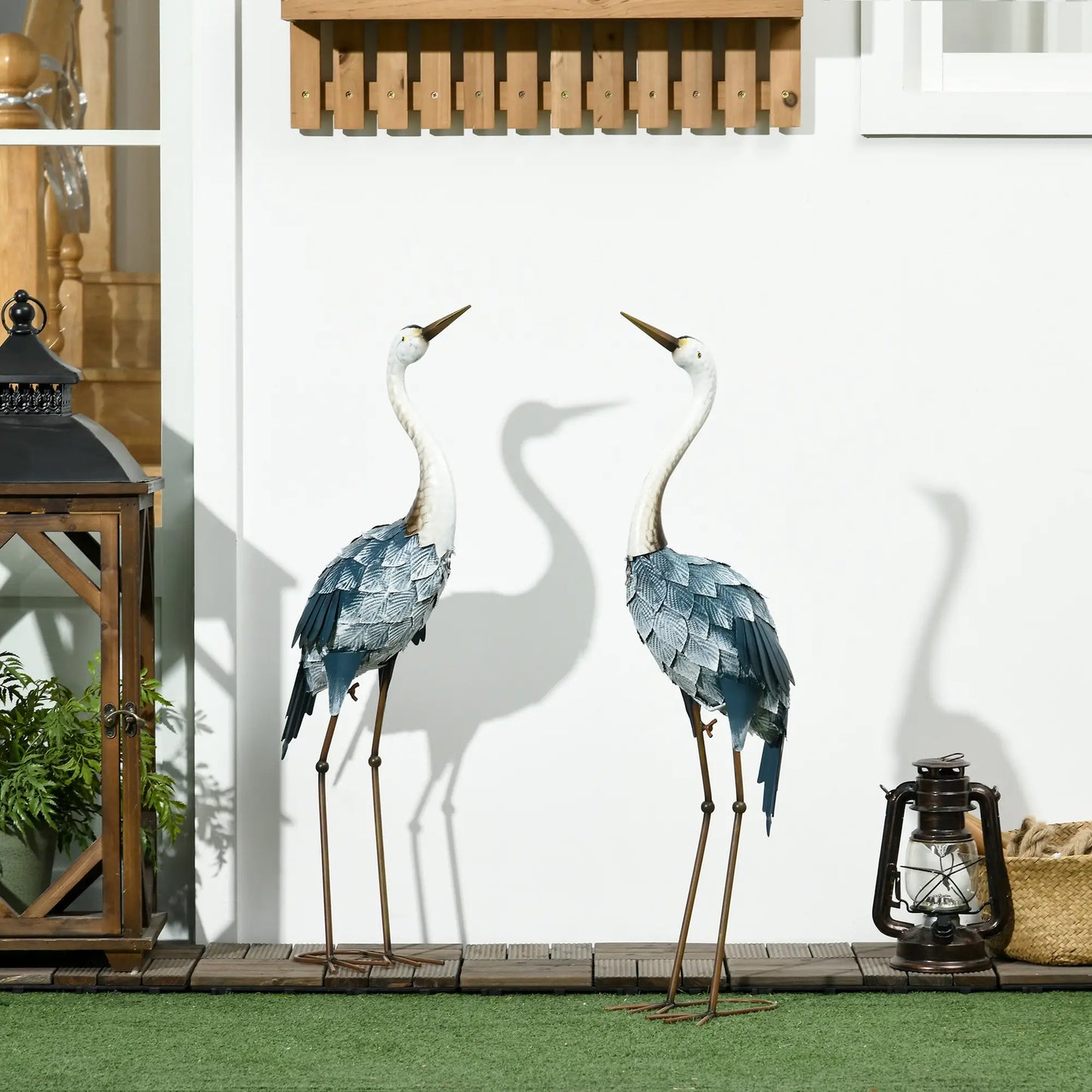Outsunny Crane Garden Decoration Ornaments, 2 PCS Steel Statue Set Gifts, Water and Rust Resistant Sculptures