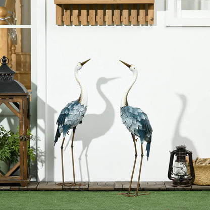 Outsunny Crane Garden Decoration Ornaments, 2 PCS Steel Statue Set Gifts, Water and Rust Resistant Sculptures