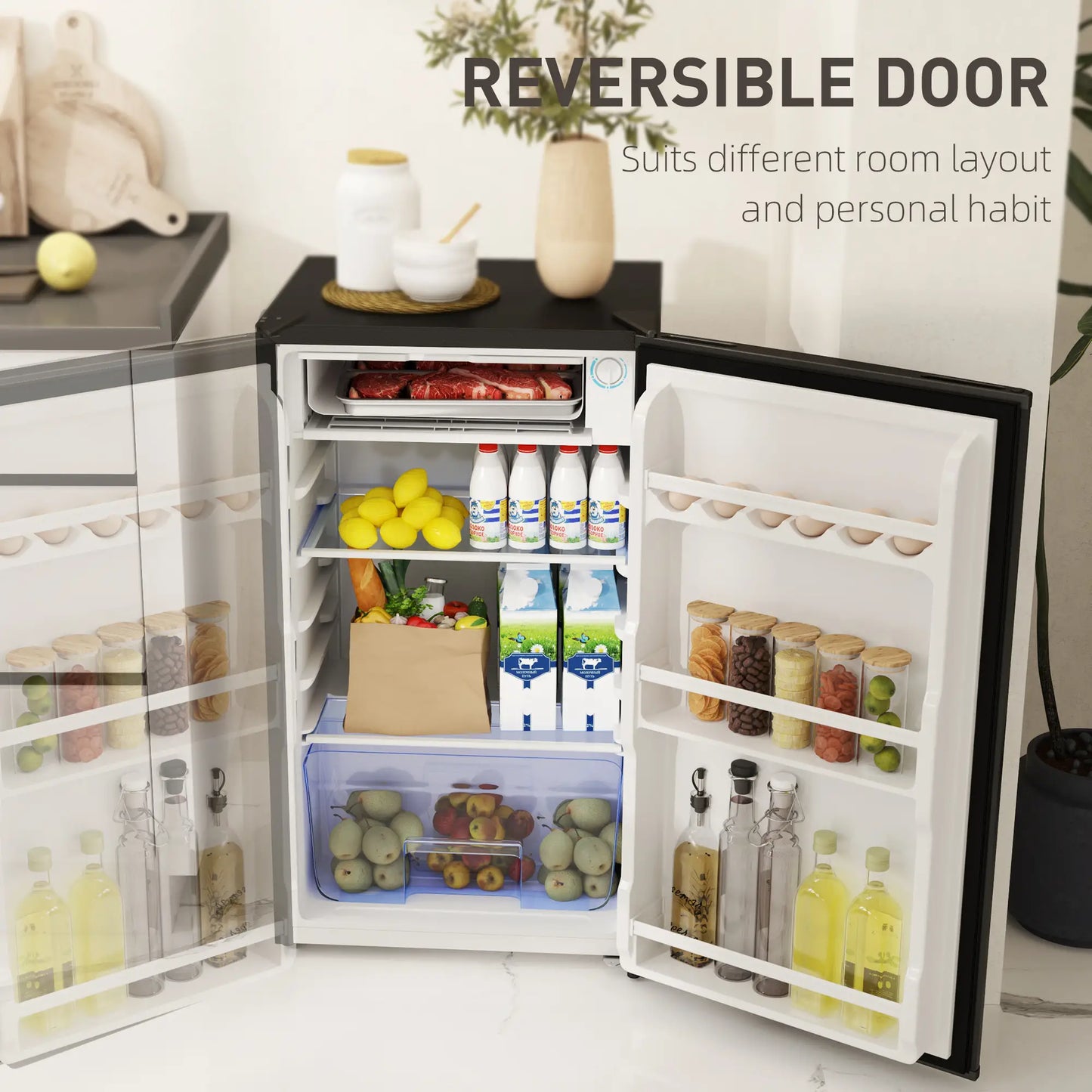 HOMCOM 91L Freestanding Kitchen Under-Counter Fridge with Lock - Black