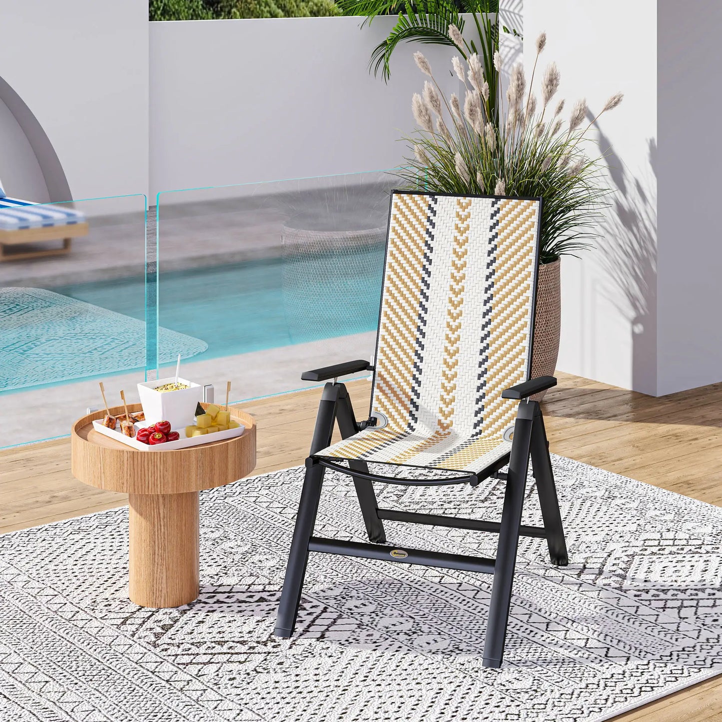 Outsunny Rattan Reclining Garden Chairs, Foldable - Orange
