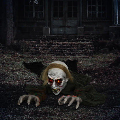HOMCOM Outdoor Halloween Decoration Crawling Zombie, Animated Prop Decor with Sound, Light Up Eyes