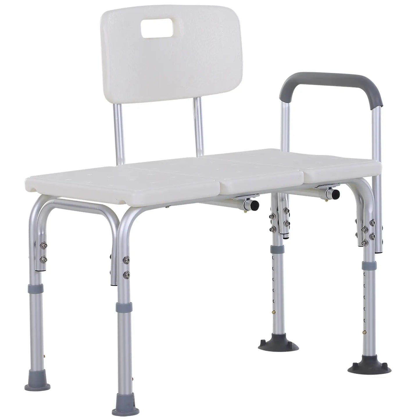 HOMCOM Height Adjustable Shower Chair, Non Slip Bath Transfer Bench for Elderly, Disabled with Armrest and Backrest, White