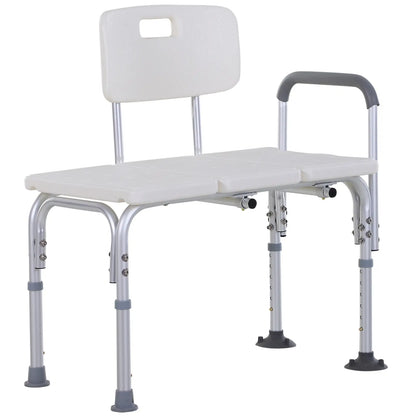 HOMCOM Height Adjustable Shower Chair, Non Slip Bath Transfer Bench for Elderly, Disabled with Armrest and Backrest, White