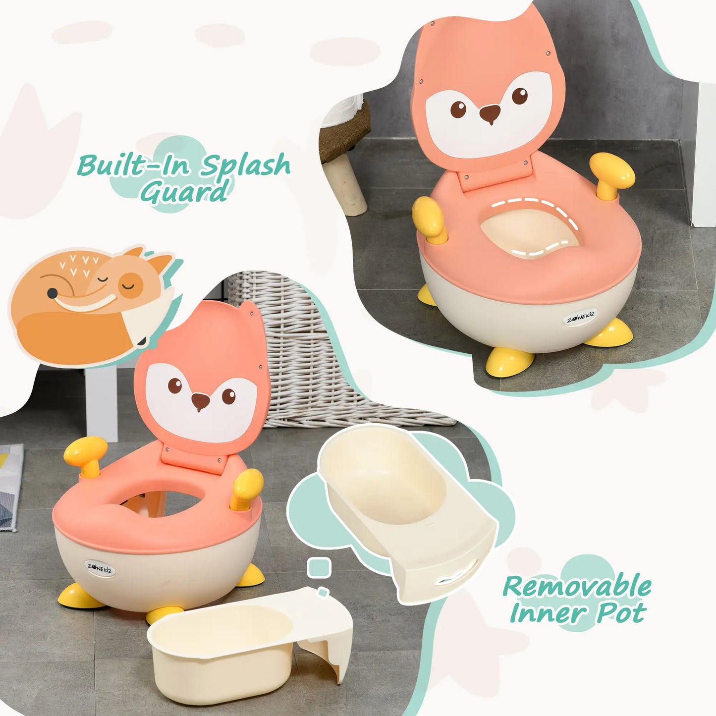 ZONEKIZ Baby Potty Training Toilet with Splash Guard, Anti-Tip Feet, Side Handles, Easy to Clean