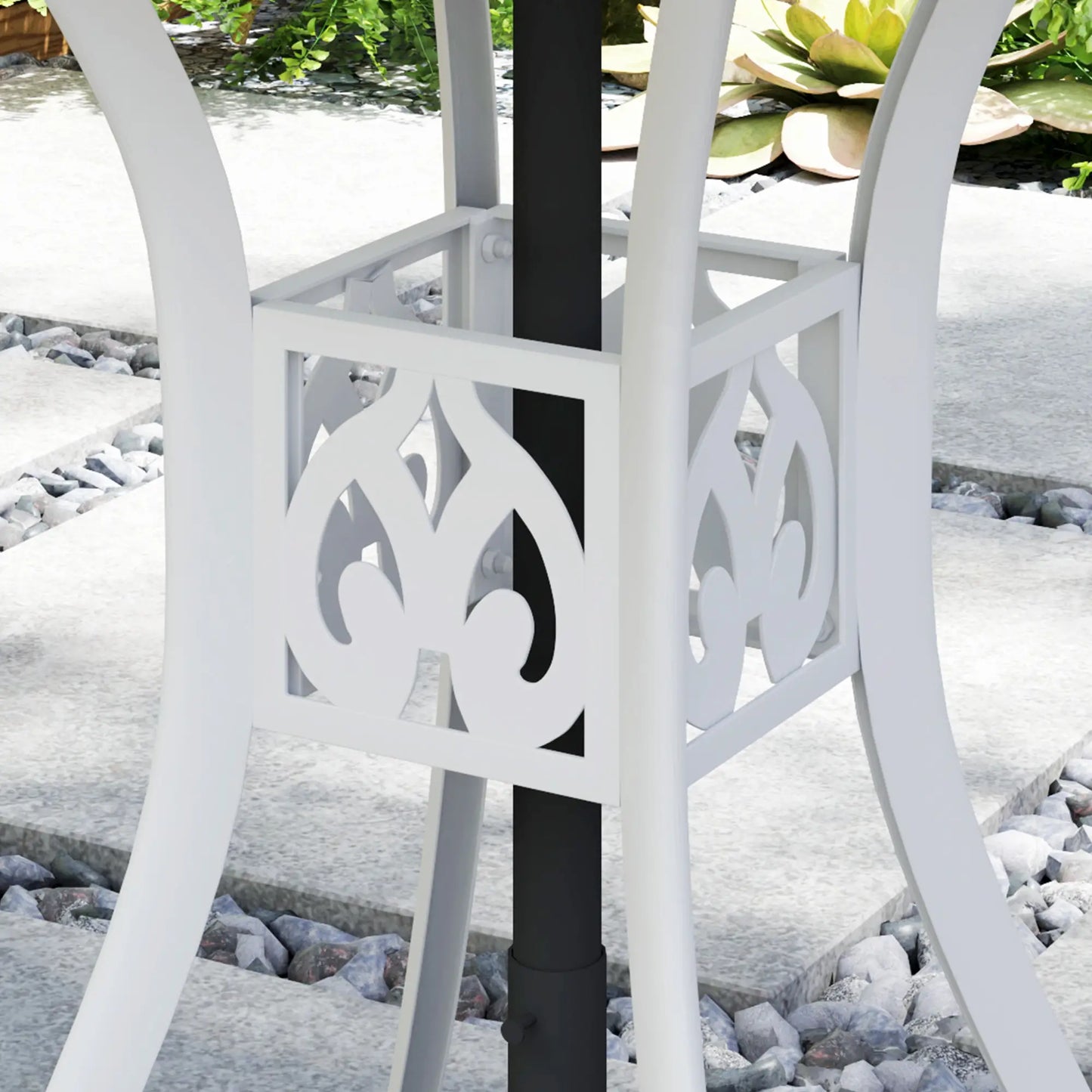 Outsunny Round Garden Dining Table with Parasol Hole Antique Cast Aluminium Outdoor Table Only, White